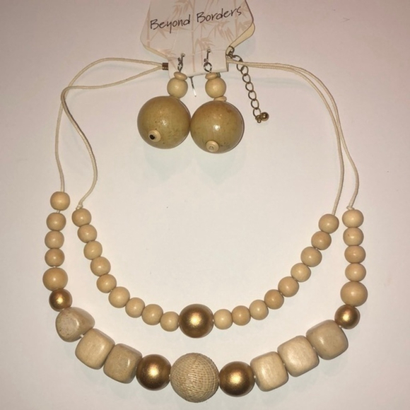 Wooden Beaded Boho Vintage Inspired Necklace & Dangling Earrings Set - Picture 1 of 5